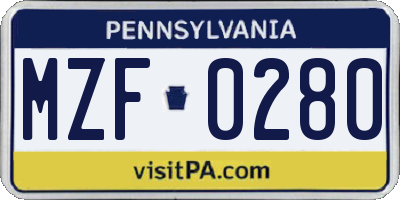 PA license plate MZF0280