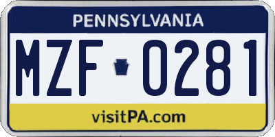 PA license plate MZF0281