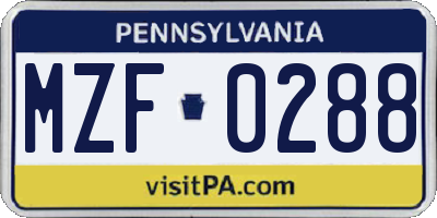 PA license plate MZF0288