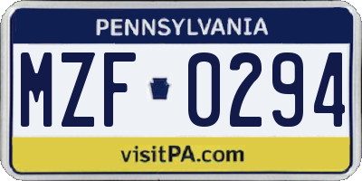 PA license plate MZF0294