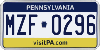 PA license plate MZF0296