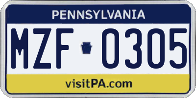 PA license plate MZF0305