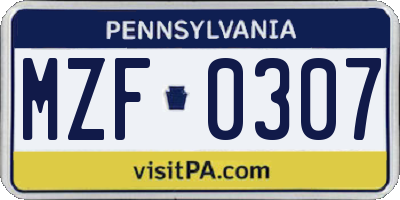 PA license plate MZF0307