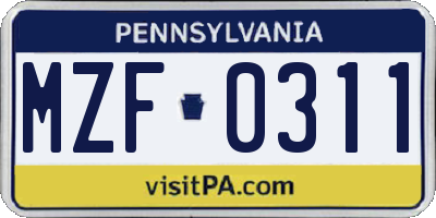 PA license plate MZF0311