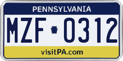 PA license plate MZF0312