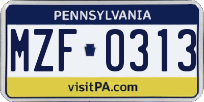 PA license plate MZF0313