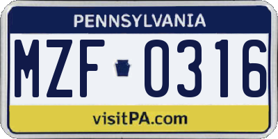 PA license plate MZF0316