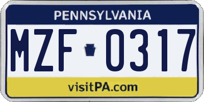 PA license plate MZF0317