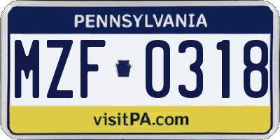 PA license plate MZF0318