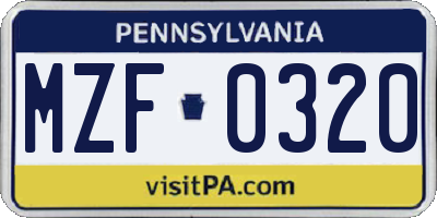 PA license plate MZF0320