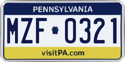 PA license plate MZF0321