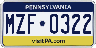 PA license plate MZF0322