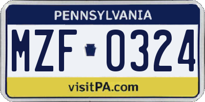 PA license plate MZF0324