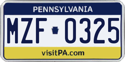 PA license plate MZF0325