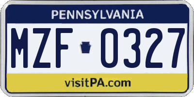PA license plate MZF0327