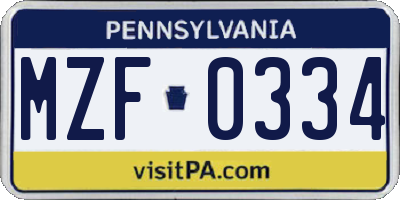PA license plate MZF0334