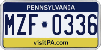 PA license plate MZF0336