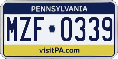 PA license plate MZF0339