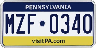 PA license plate MZF0340