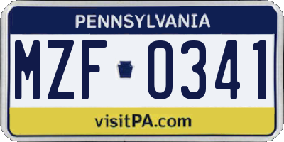 PA license plate MZF0341