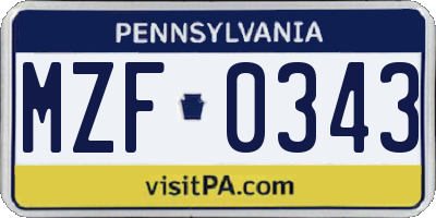 PA license plate MZF0343