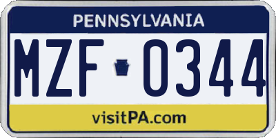 PA license plate MZF0344