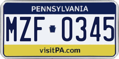 PA license plate MZF0345
