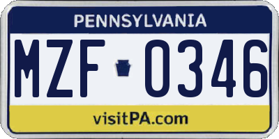 PA license plate MZF0346