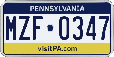 PA license plate MZF0347