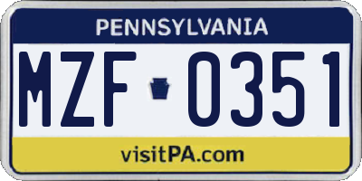 PA license plate MZF0351