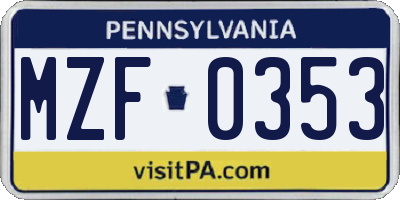 PA license plate MZF0353