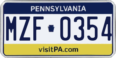 PA license plate MZF0354