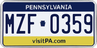 PA license plate MZF0359