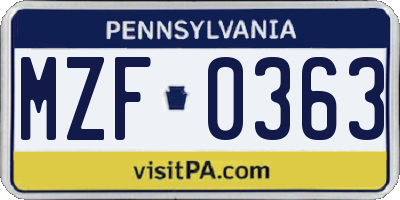 PA license plate MZF0363