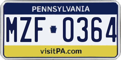 PA license plate MZF0364