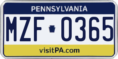 PA license plate MZF0365