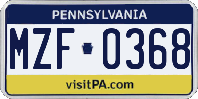 PA license plate MZF0368