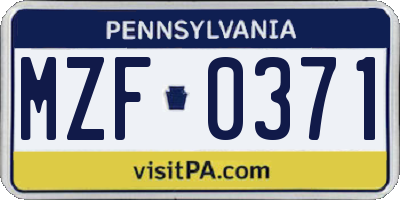 PA license plate MZF0371