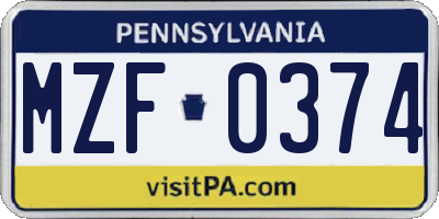 PA license plate MZF0374