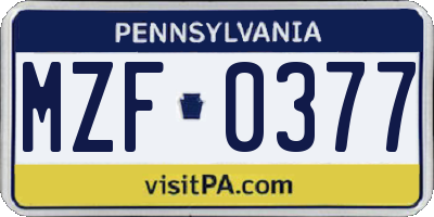 PA license plate MZF0377