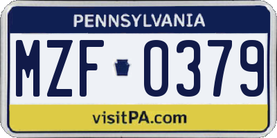 PA license plate MZF0379
