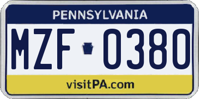 PA license plate MZF0380