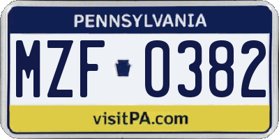 PA license plate MZF0382