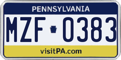 PA license plate MZF0383