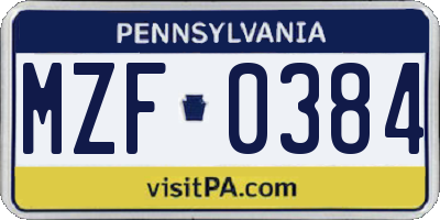 PA license plate MZF0384