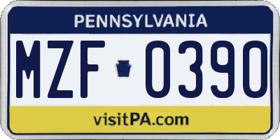PA license plate MZF0390