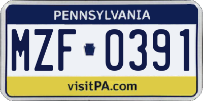PA license plate MZF0391
