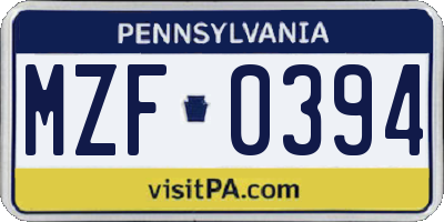 PA license plate MZF0394