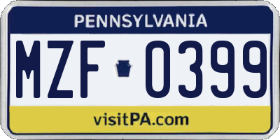PA license plate MZF0399