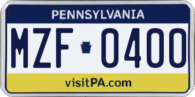 PA license plate MZF0400